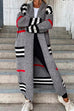 Rebadress Open Front Color Block Striped Splice Long Sweater Cardigan