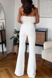 Rebadress Strapless Feather Tube Top Flare Bottoms Jumpsuit