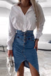 Rebadress High Waist Slit Front Knee Length Denim Skirt