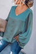 Rebadress V Neck Lantern Sleeve Solid Tunic Top