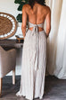 Rebadress Halter Tie Knot Backless Ruched Swing Maxi Vacation Dress