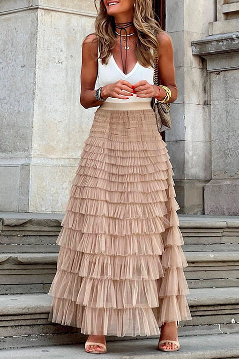 Rebadress Ruffle Layered Mesh A-line Long Tulle Skirt