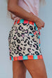 Rebadress Drawstring Waist Stripes Splice Leopard Shorts