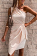 Rebadress One Shoulder Sleeveless Tie Waist Ruched Dress