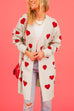 Rebadress Open Front Pocketed Valentines Date Heart Print Cardigan