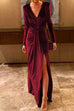 Rebadress Deep V Neck Split Long Velvet Party Dress(5 Colors Available)