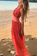 Rebadress Deep V Neck Halter Backless Flowy Maxi Party Dress