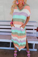 Rebadress Curve Hem Side Split Rainbow Stripes Midi Dress