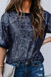 Rebadress Short Sleeves Shiny Sequin Blouse Top