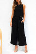 Rebadress Buttons Tank Top and Pockets Wide Leg Crop Pants Set