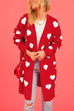 Rebadress Open Front Pocketed Valentines Date Heart Print Cardigan