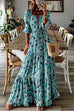 Rebadress V Neck Drawstring Waist Ruffle Tiered Printed Maxi Holiday Dress