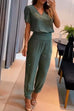 Rebadress V Neck Short Sleeve Top High Waist Tapered Pants Set