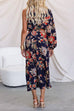 One Shoulder Cut Out Navy Based Floral Print Maxi Dress