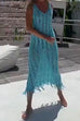 Rebadress Hollow Out Sleeveless Tassel Beach Cover Up Dress