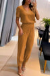 Rebadress V Neck Short Sleeve Top High Waist Tapered Pants Set