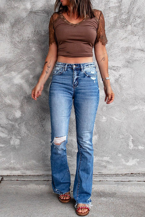 Rebadress Distressed Bell Bottoms Ripped Jeans