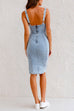 Rebadress Adjustable Straps U Neck Slit Denim Bodycon Cami Dress