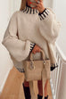 Rebadress Turtleneck Drop Shoulder Color Block Pullover Sweater