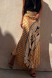 Rebadress High Waist Stripes Splice Printed Maxi Irregular Skirt