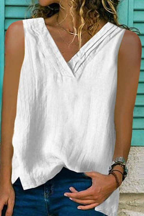 Rebadress V Neck Split Side Solid Color Tank Top