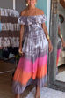 Rebadress Ruffle Off Shoulder High Slit Tie Dye Maxi Swing Dress