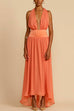 Rebadress Deep V Neck Halter Backless Flowy Maxi Party Dress