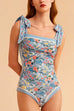 Rebadress Bow Shoulder Floral Print One-piece Swimsuit