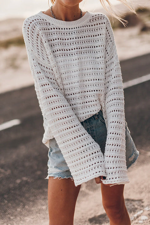 Rebadress Crewneck Long Sleeves Hollow Out Boho Knitting Pullovers