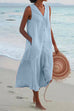 Rebadress V Neck Sleeveless Beach Midi Dress(7 Colors)