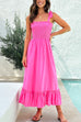 Rebadress Wide Straps Bow Shoulder Smocked Ruffle Maxi Dress