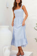 Rebadress Wide Straps Bow Shoulder Smocked Ruffle Maxi Dress