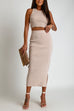 Rebadress Sleeveless Crop Top Slit Skirt Ribbed Two Pieces