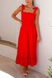 Rebadress Wide Straps Bow Shoulder Smocked Ruffle Maxi Dress