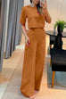 Rebadress Crewneck Short Sleeve Crop Top Wide Leg Palazzo Pants Outfits Set