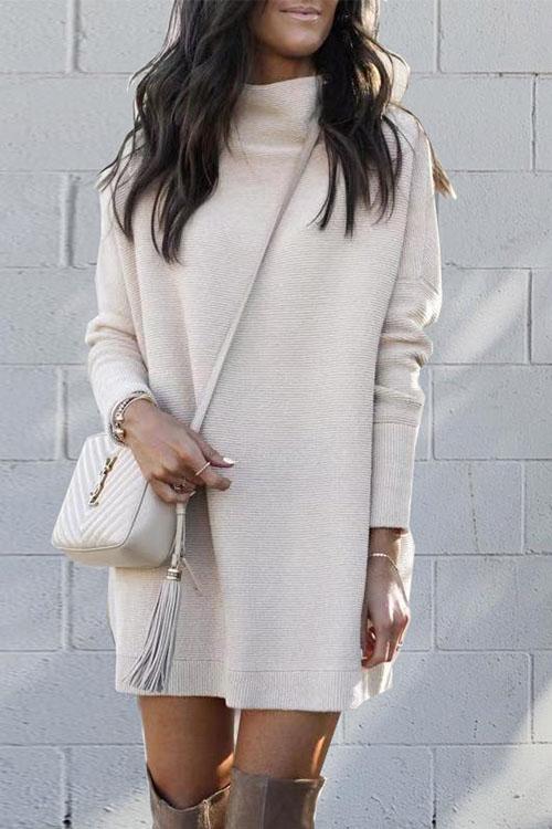 Rebadress Turtleneck Solid Sweatshirt Dress