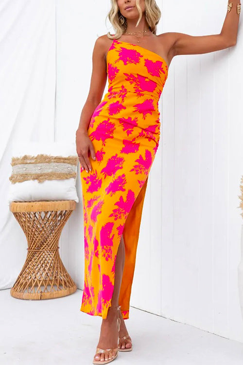 Rebadress One Shoulder Side Split Printed Cami Maxi Dress