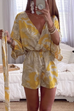 Rebadress Wrap V Neck Leaf Print Batwing Romper