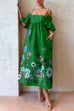 Rebadress Cold Shoulder Ruffle Sleeves Bow Knot Back Floral Maxi Dress