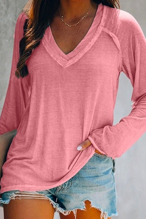 Rebadress V Neck Long Sleeves Cozy T Shirt