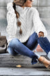 Rebadress Mockneck Solid Cable Knit Pullover Sweater