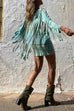 Rebadress Tie Dye Long Sleeves Tassle Mini Dress