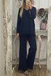 V Neck Long Sleeves Tassel Hem Pullover Wide Leg Pants Set