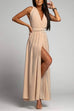 Rebadress V Neck Sleeveless Back Criss Cross High Slit Maxi Party Dress