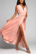 Rebadress V Neck Sleeveless Back Criss Cross High Slit Maxi Party Dress