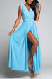 Rebadress V Neck Sleeveless Back Criss Cross High Slit Maxi Party Dress