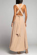 Rebadress V Neck Sleeveless Back Criss Cross High Slit Maxi Party Dress