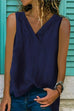 Rebadress V Neck Split Side Solid Color Tank Top