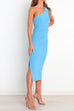 Rebadress One Shoulder Sleeveless Side Split Ruched Midi Dress