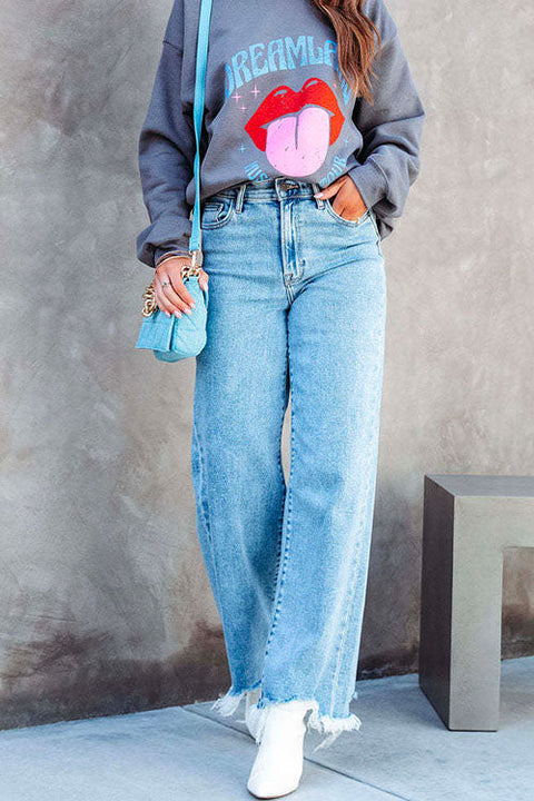 Rebadress Raw Hem Wide Leg Casual Denim Pants